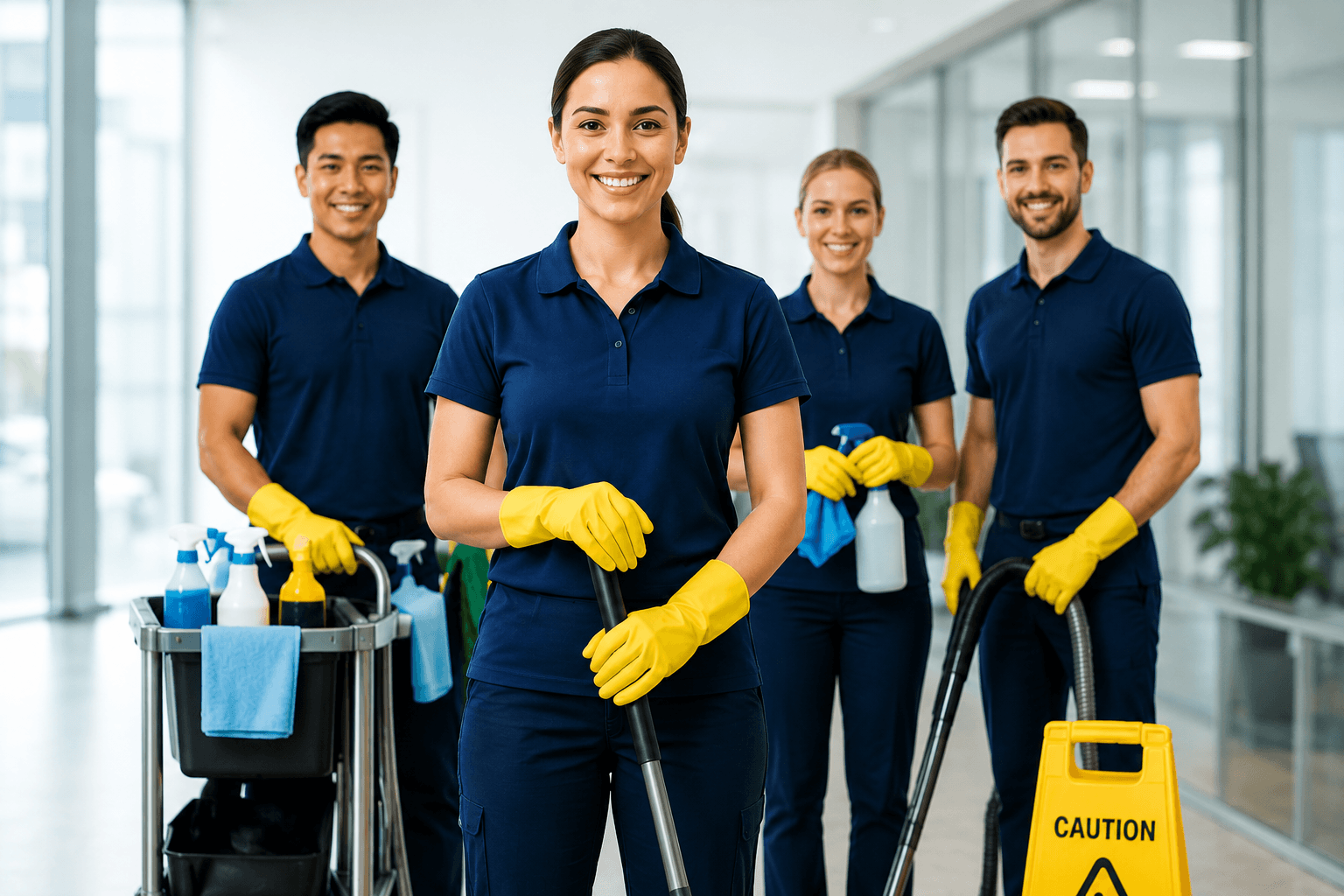 Commercial cleaning team
