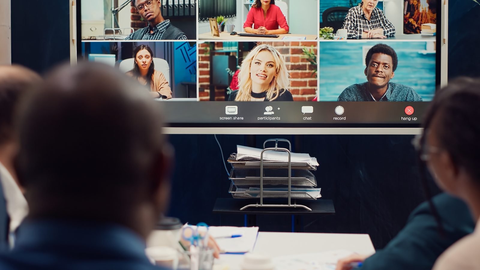 Global team collaborating on a video conference call
