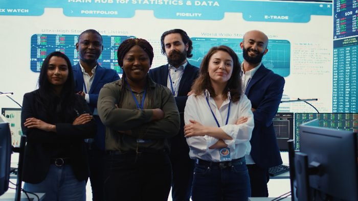 Enterprise business professionals in a monitoring room